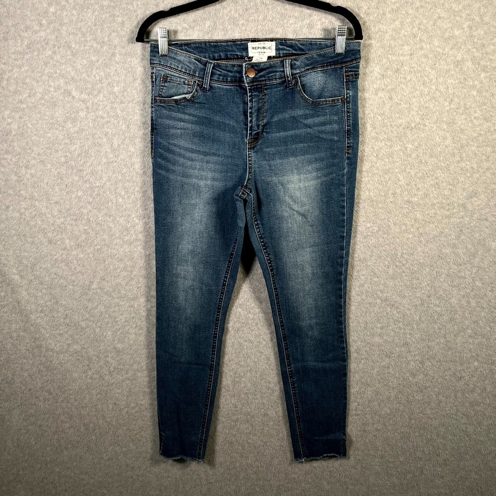 For The‎ Republic Jeans Womens 10 Petite Blue Denim Cotton Stretch Frayed Hem